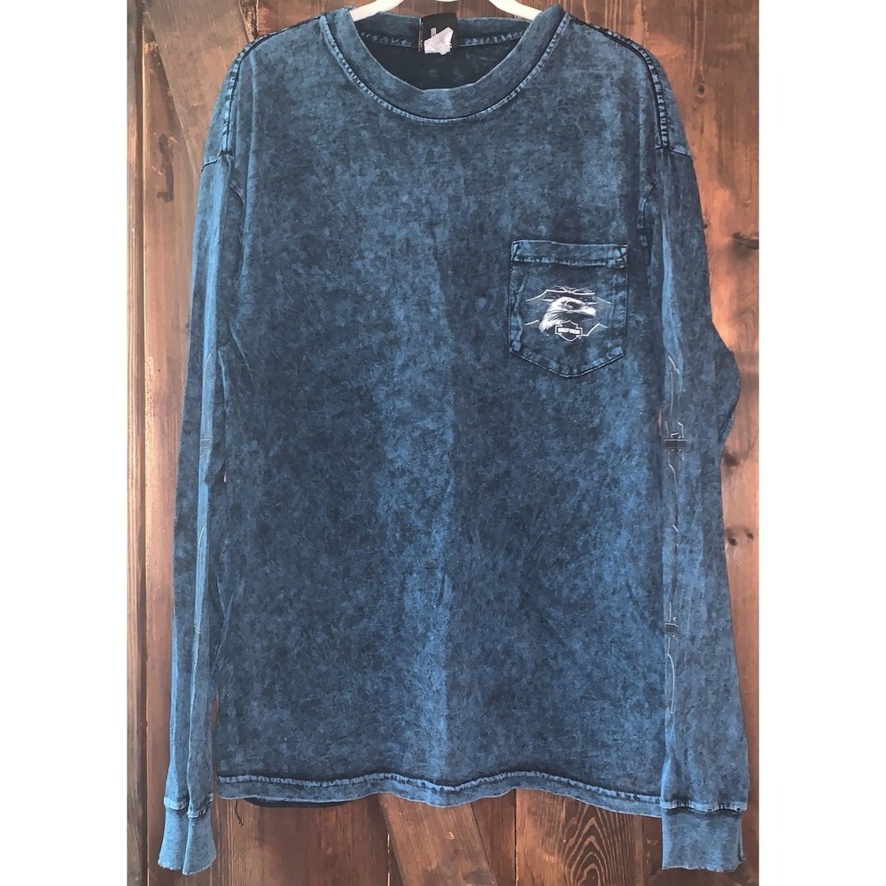 Harley Davidson T Shirt Mens L Long Sleeve Acid Wash Tie Dye Vintage Y2K READ
